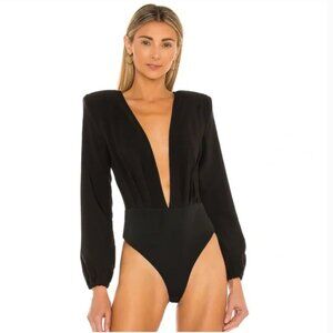 663. MICHAEL COSTELLO x REVOLVE Black Stretch Deep V Bodysuit NWT Sz S